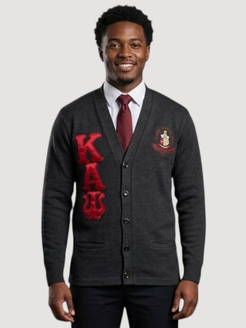 Kappa Alpha Psi Fraternity Cardigan Sweater Men's Large Black Red Embroidered